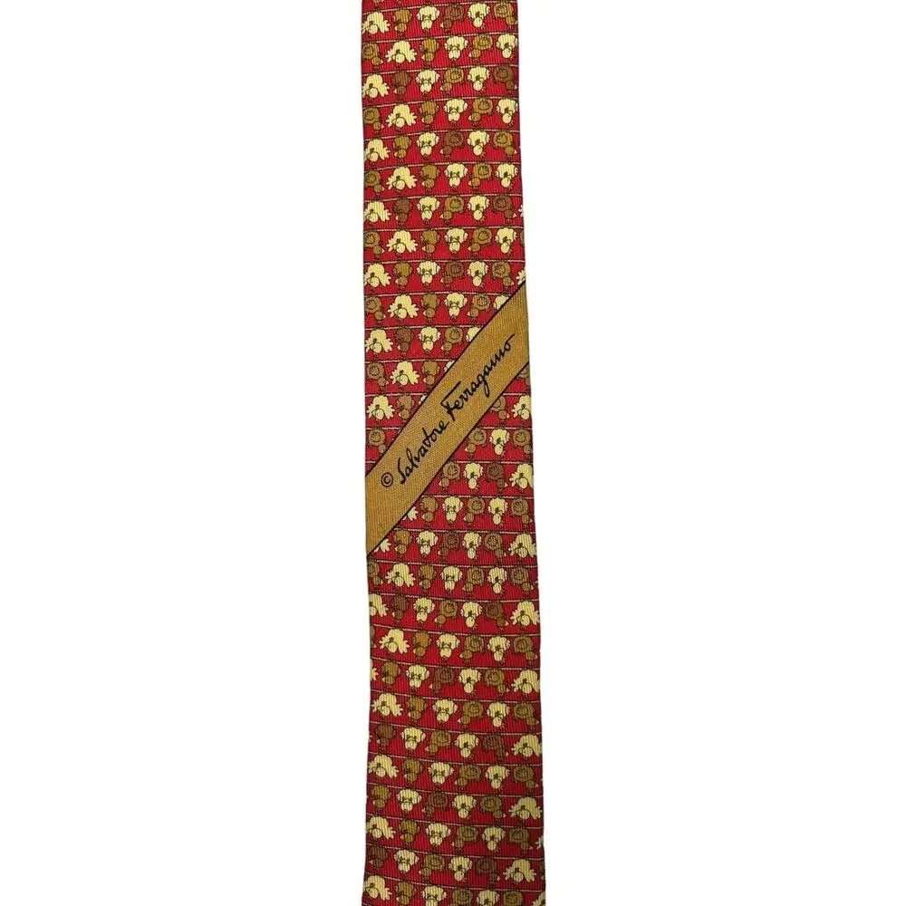 Vintage Salvatore Ferragamo Necktie Mens Red Silk Chicken Novelty Italy Designer